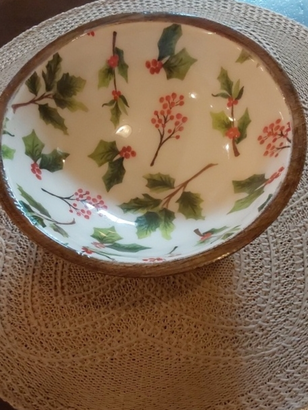 Dolly Parton Mango Wood - Holly Berry Bowl**Was $20**